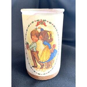 Vintage Nasco Sugar Frosted Pillar Candle 5" Christmas Mistletoe Holiday 1970's
